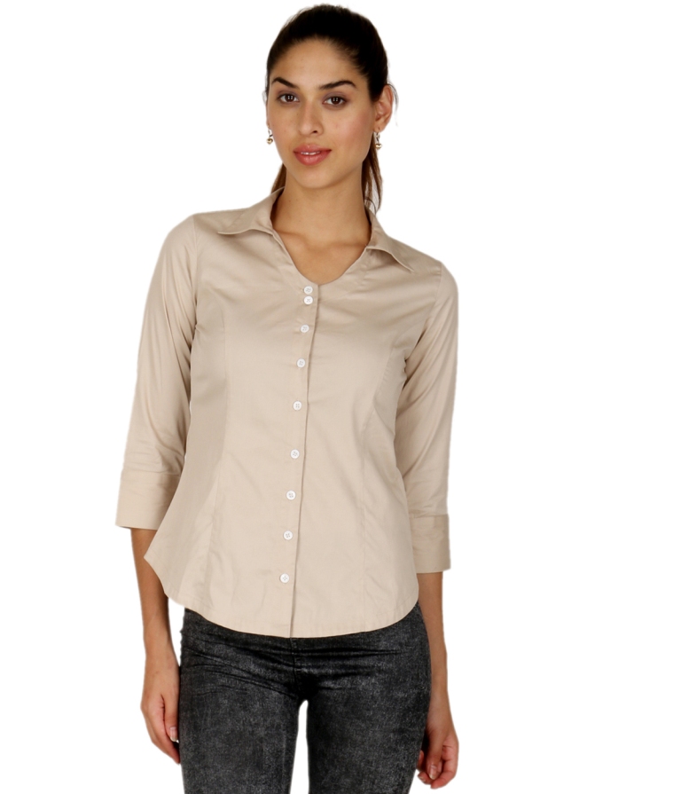 Beige  Corporate Cotton  shirt With Swarovski Crystal Logo
