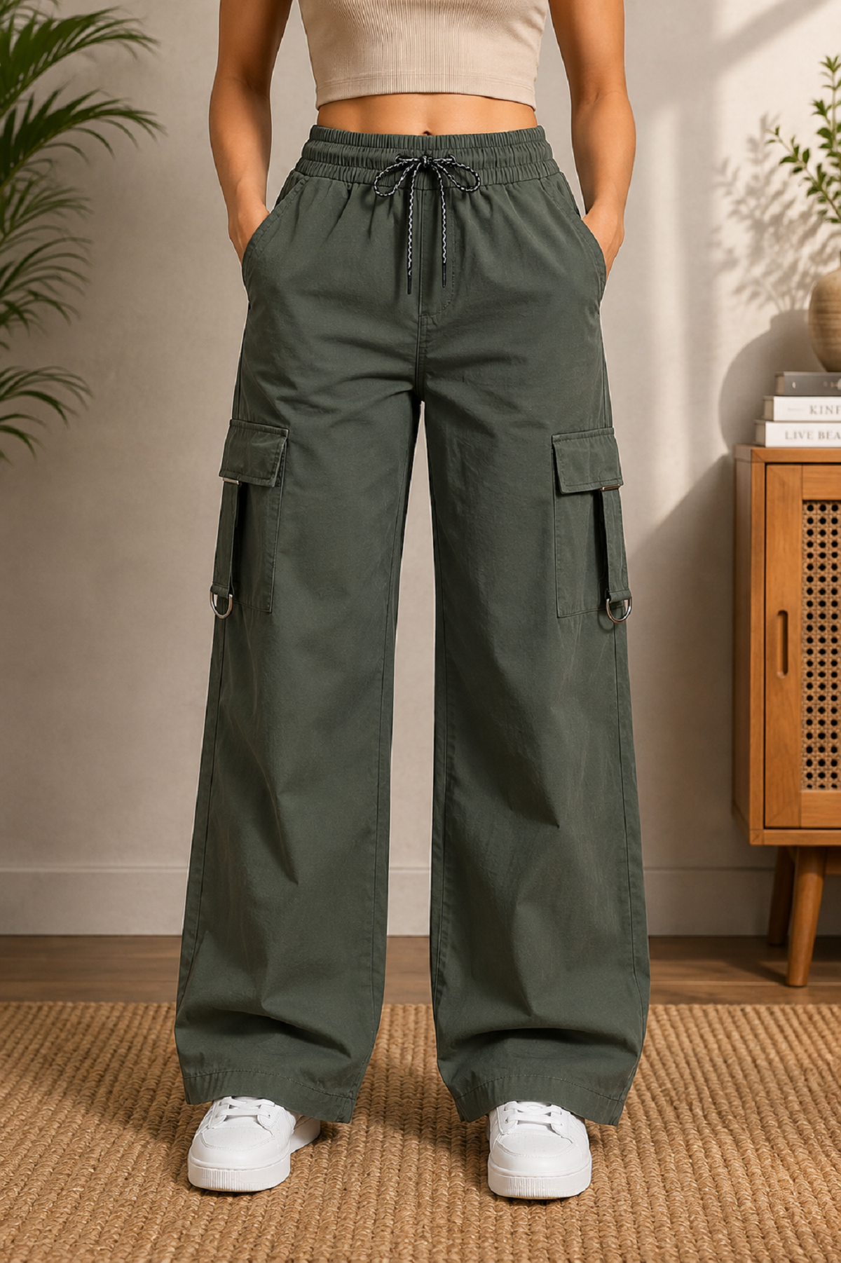 A n 'e Cotton Dark Olive women Cargo Pant