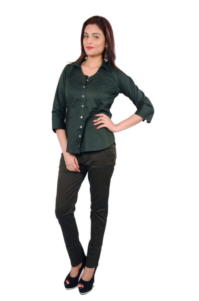 Bottle Green  Corporate Cotton  shirt With Swarovski Crystal Logo
